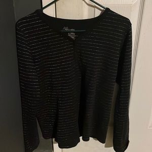 Long sleeve black top with silver lines running across, never worn